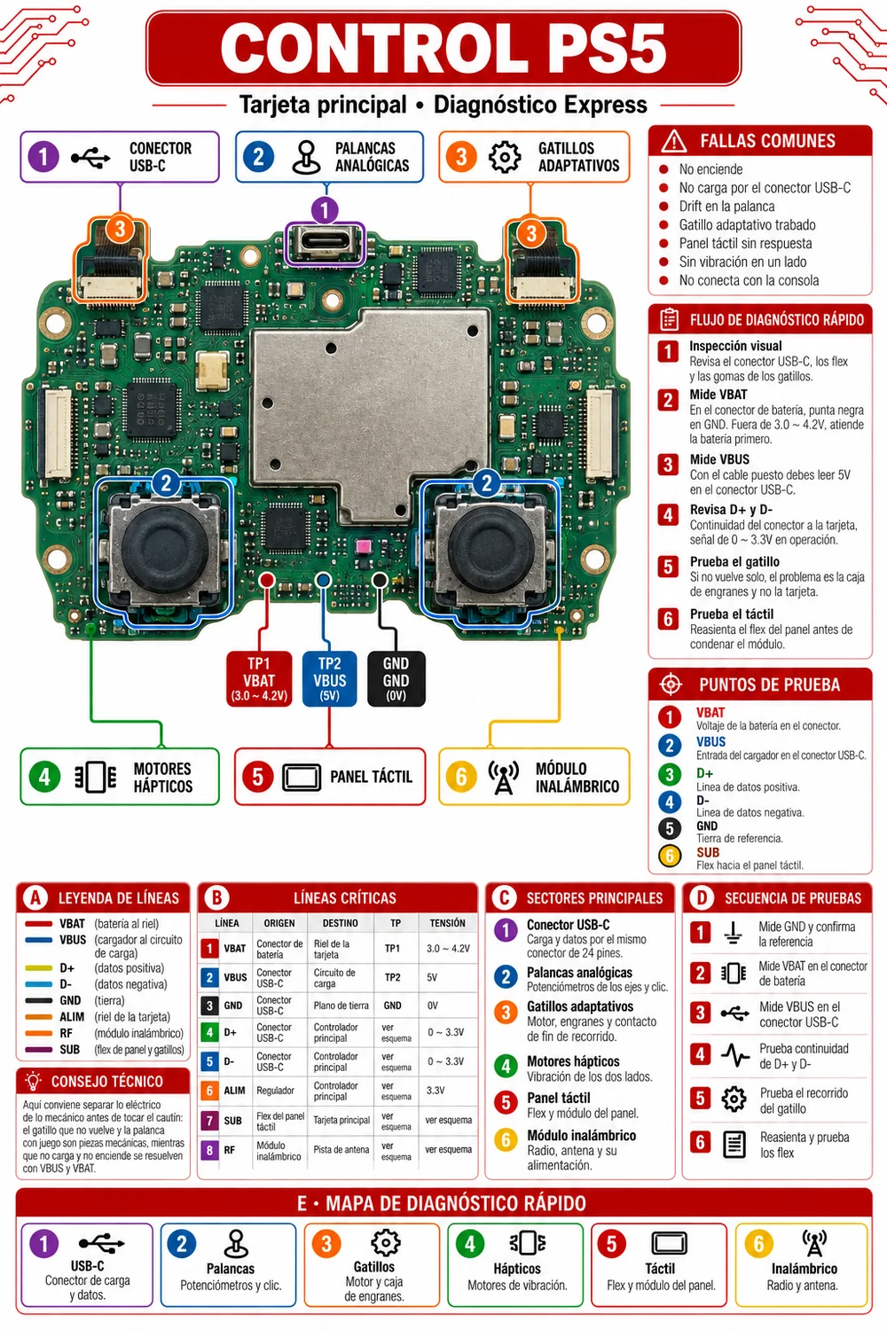 Ficha: mapa de la tarjeta del control PS5
